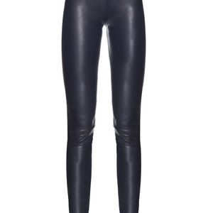 THE ROW Moto Leather Leggings, Navy